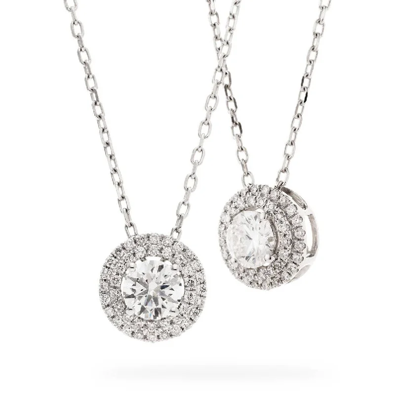 Best necklaces and pendants with black diamonds for an edgy, bold statement-Round Brilliant Diamond Double Halo Pendant