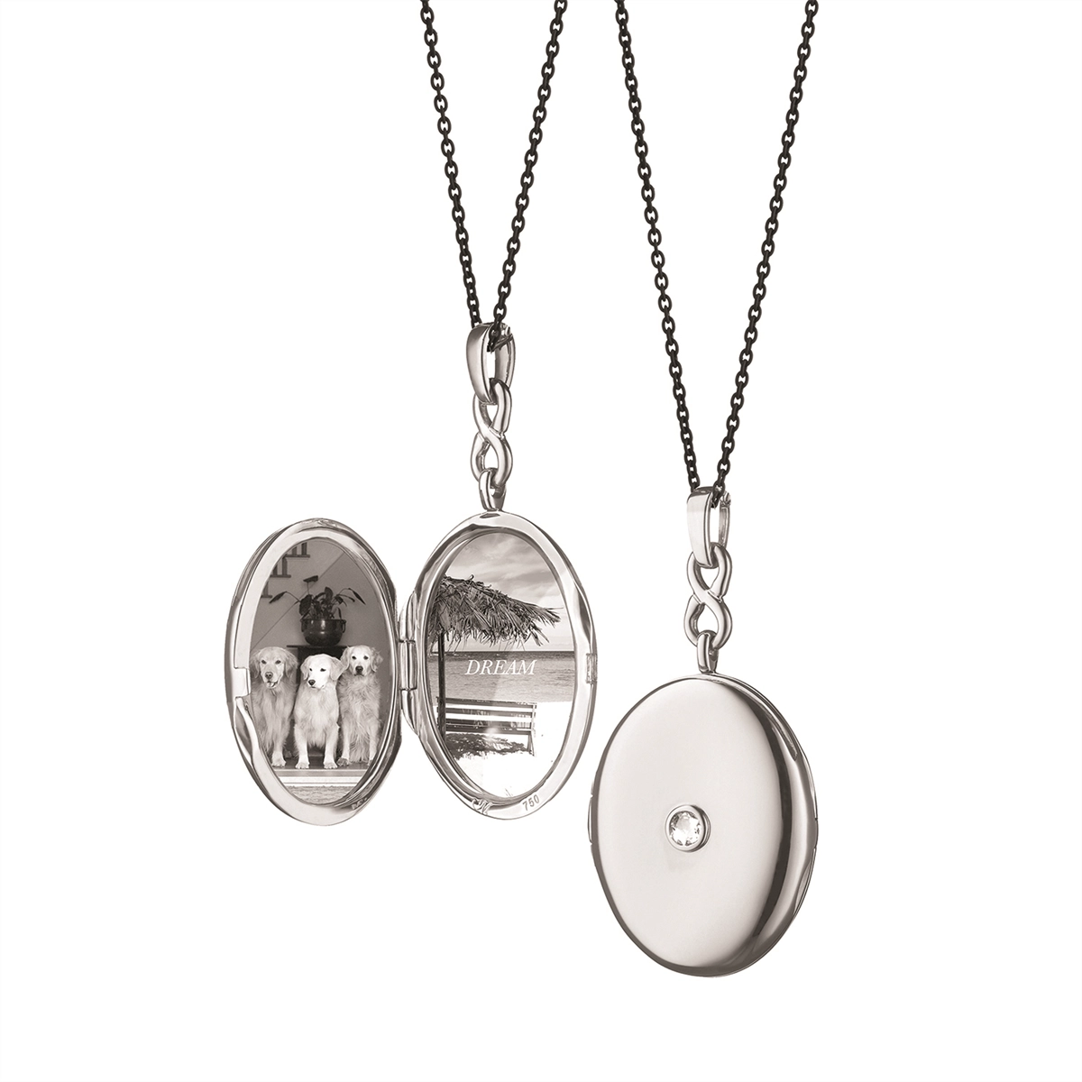 Best necklaces and pendants with intricate filigree for vintage-inspired elegance-Monica Rich Kosann Sterling Silver Oval S Locket Necklace with Rose Cut White Sapphire