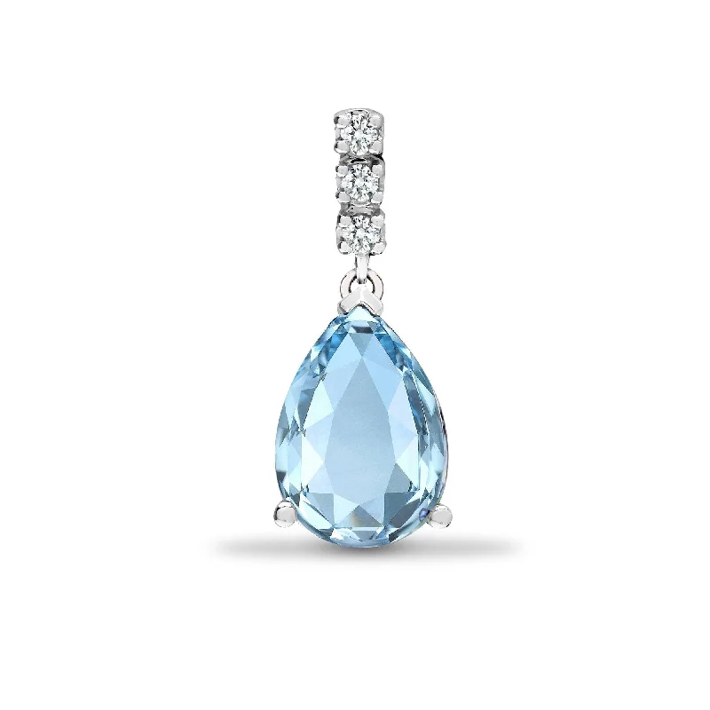 Necklaces and pendants with custom engravings for a personal, meaningful gift-18ct White Gold Diamond And Blue Topaz Pendant