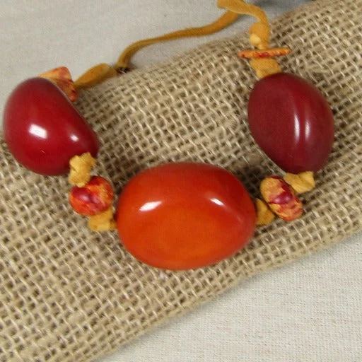 Necklaces and pendants with custom engravings for a personal, meaningful gift-Chunky Eco-friendly Tagua Nut Necklace Big bold Orange Neck Wear