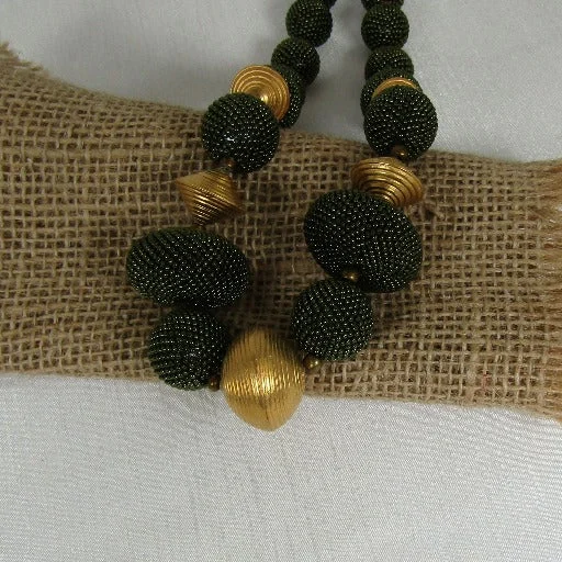 Best necklaces and pendants with vintage coin pendants for a unique accessory-Big Bold Gold and  Green Exotic Bead Necklace