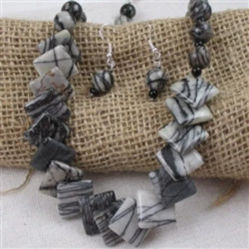 Best necklaces and pendants with gemstone clusters for a bold and colorful effect-Black & White Zebra Jasper Necklace & Earrings