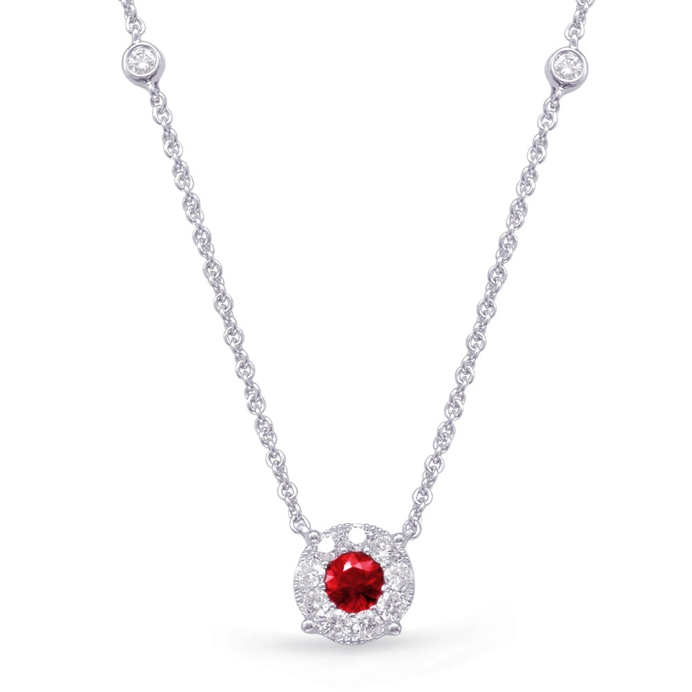 Unique necklaces and pendants with tree of life motifs for nature-inspired elegance-14K White Gold Ruby Pendant with Diamond Halo Necklace