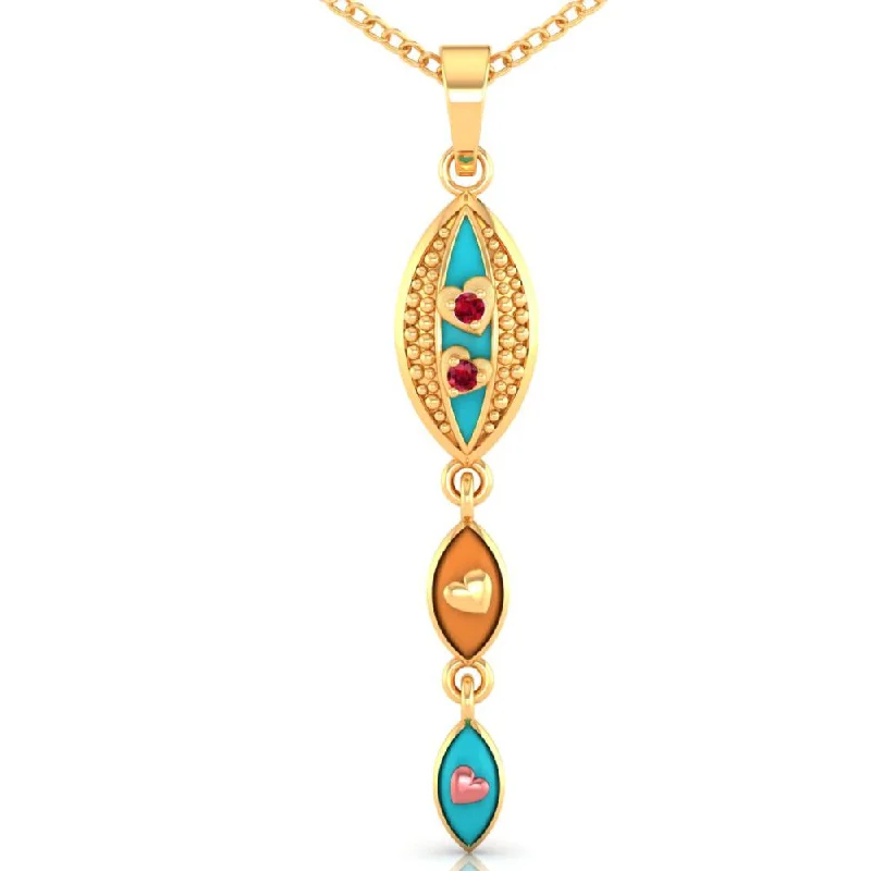 Trendy necklaces and pendants with statement pieces for a bold fashion statement-22k Gold Pendant With Exquisite Enamelling On Connected Droplet Design