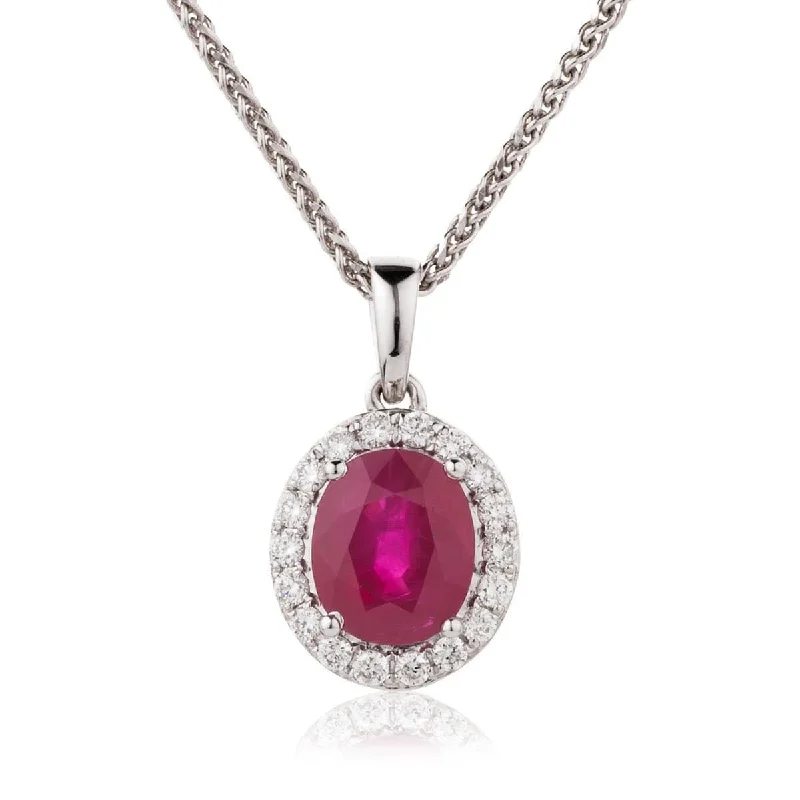 Best necklaces and pendants with matching rings for a coordinated jewelry set-Oval Ruby with Diamond Halo Pendant