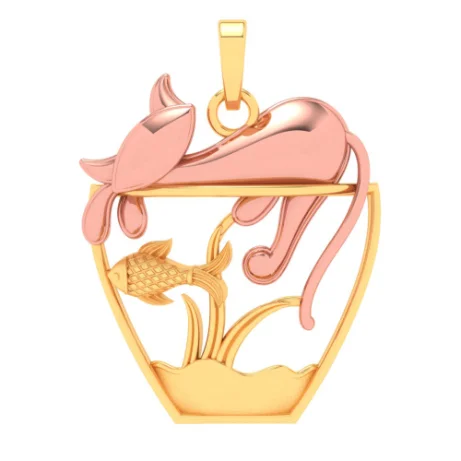 Best necklaces and pendants with personalized coordinates for a special keepsake-22k Fish Bowl Gold Pendant With A Yellow Gold Cat On Top From Online Exclusive