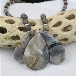 Best necklaces and pendants with intertwined designs for a symbol of unity-Designer Jasper Gemstone Grey Brown Bib Necklace