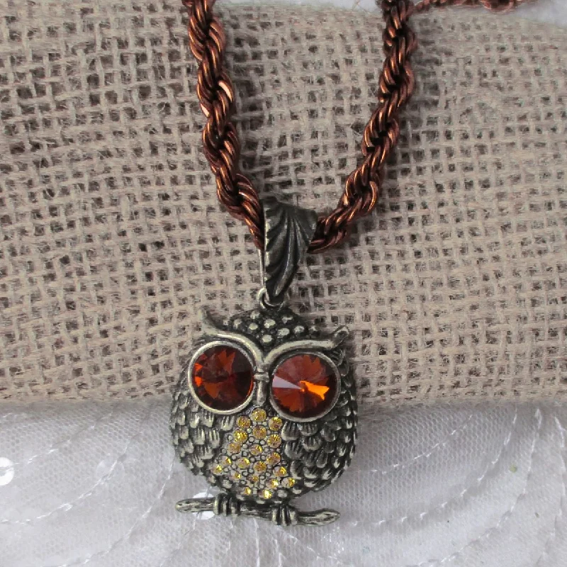 Elegant necklaces and pendants with onyx stones for a sleek, polished look-Antique Brass Owl Pendant on Copper Chain Necklace