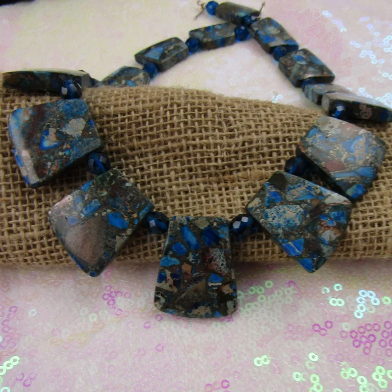 Unique necklaces and pendants with gemstones for a colorful and vibrant statement-Blue Impression Jasper Statement Collar Necklace