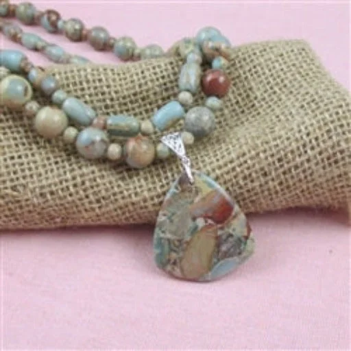 Unique necklaces and pendants with gemstones for a colorful and vibrant statement-Aqua Snake Skin Jasper Gemstone Pendant Necklace