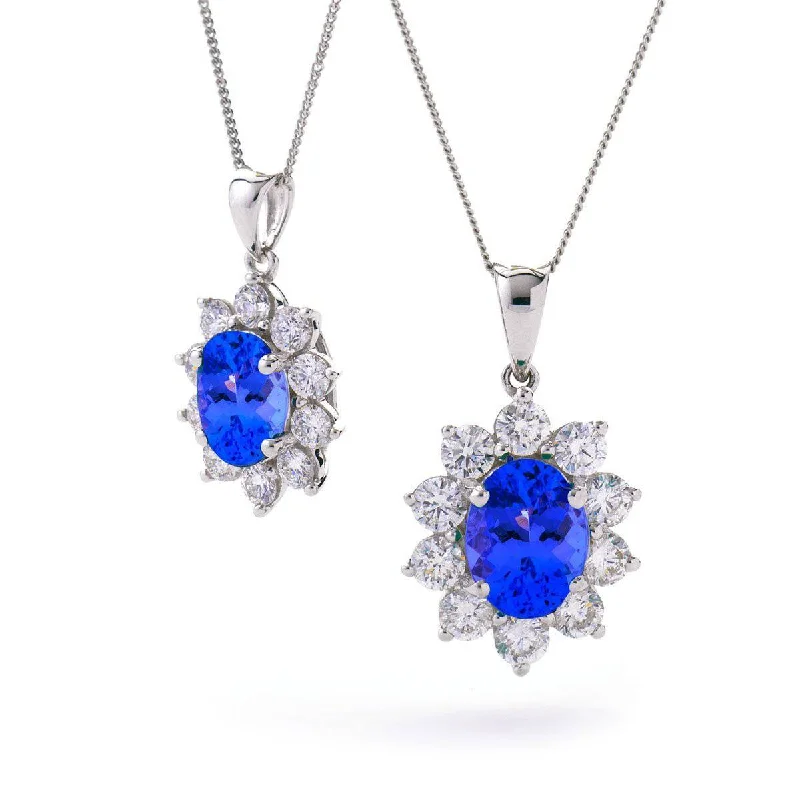 Best necklaces and pendants with statement designs for a fashionable accessory-Oval Tanzanite Pendant with Diamond Halo