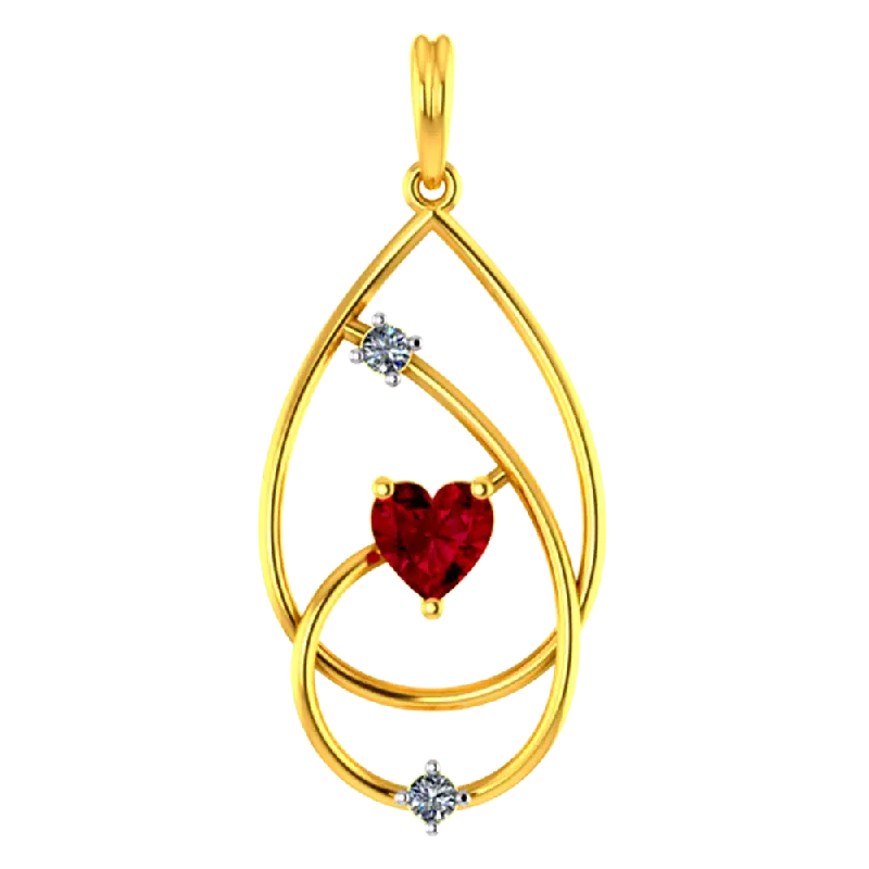 Necklaces and pendants with geometric pendants for a clean, contemporary design-22k Gold Pendant With Intricate Design And Red Heart Shaped Stone