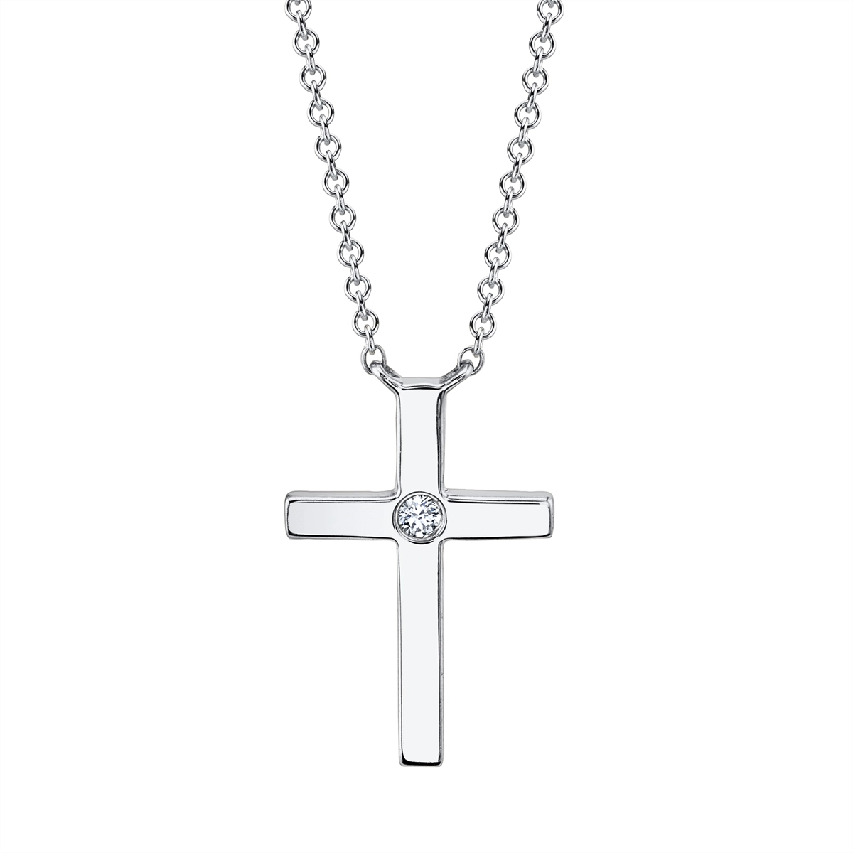 Best necklaces and pendants with heart-shaped designs for a romantic look-14K White Gold Cross Necklace with Single Bezel Diamond