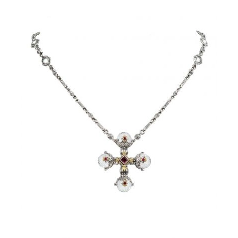 Simple necklaces and pendants with bar pendants for a sleek modern design-Konstantino Pythia Silver and 18K Gold Cross Necklace with Crystal, Corundum & Rhodolite