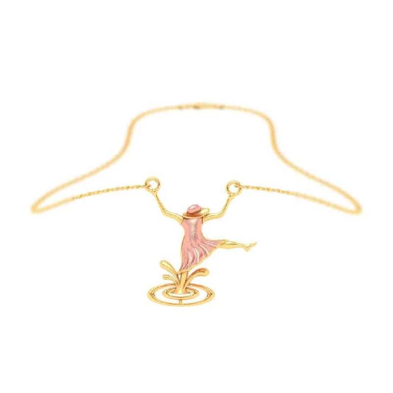 Beautiful necklaces and pendants with diamond halo settings for extra brilliance-22k Gold Pendant With Dancing Girl Figure Accent From Goldlites Collection