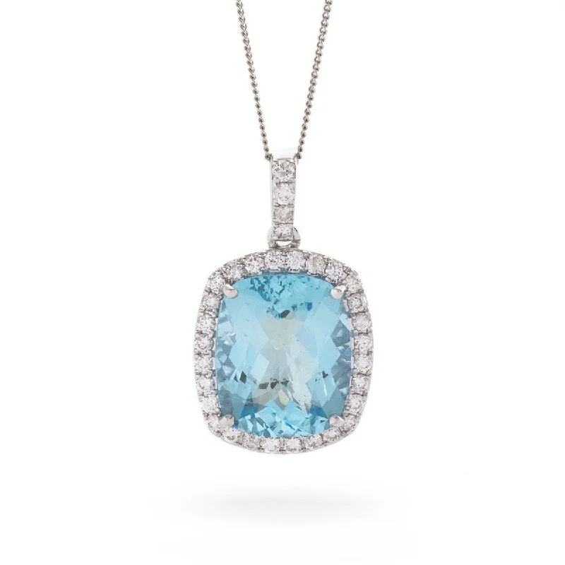 Necklaces and pendants with sun and moon motifs for a celestial-inspired design-Radiant Cut Aquamarine Diamond Halo Pendant