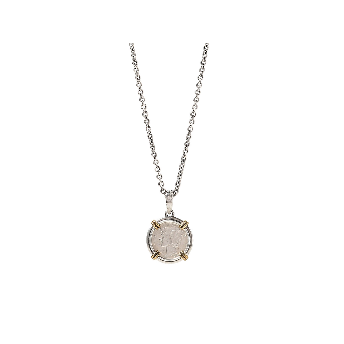 Best necklaces and pendants with rose gold for a warm and romantic appeal-Sterling Silver and Brass Pendant Necklace with 18mm Mercury Dime, 24 inch