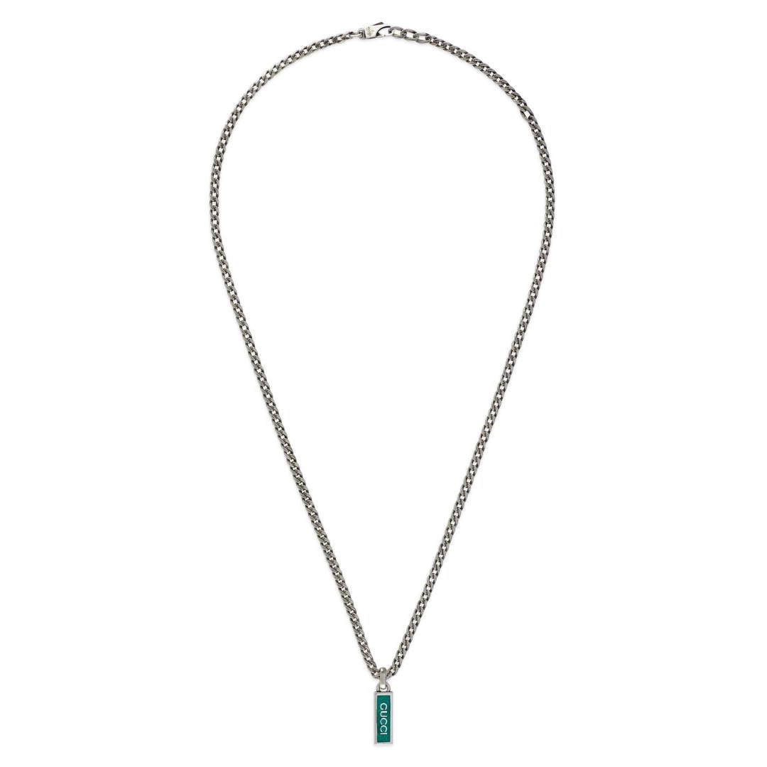 Best necklaces and pendants with matching earrings for a coordinated, elegant look-Gucci Sterling Silver Tag Necklace with Turquoise Enamel, 22 inch