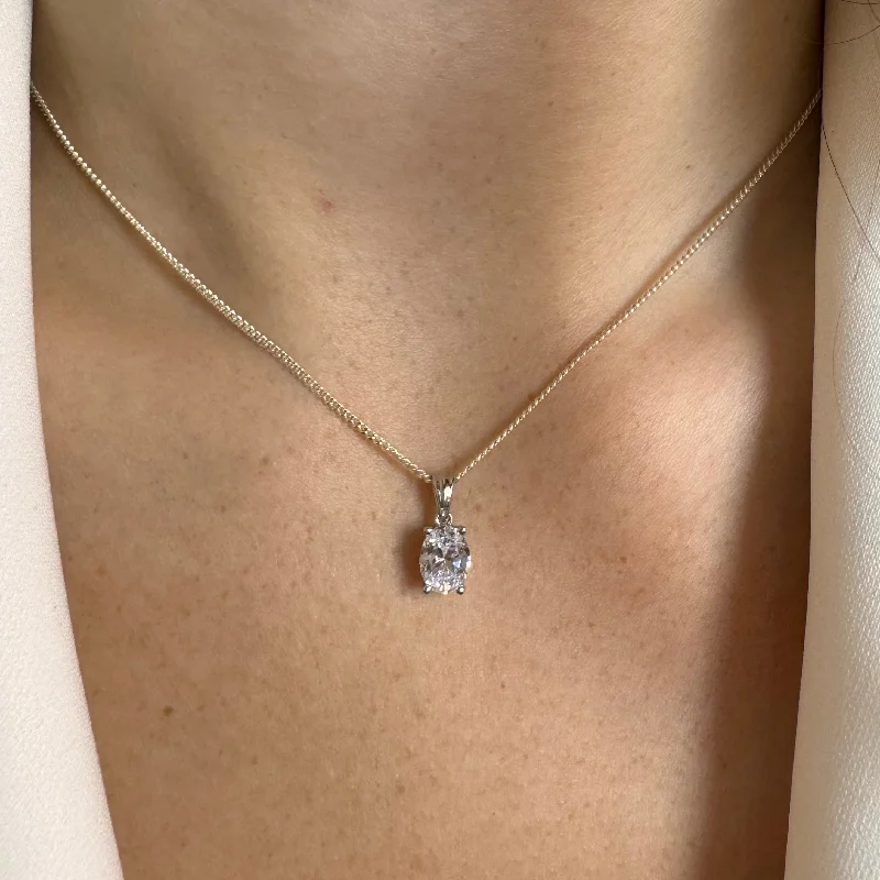 Elegant necklaces and pendants with gold chains for a chic, timeless appearance-Oval Cut Solitaire Lab Grown Diamond Pendant POC4B