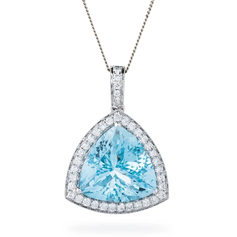 Necklaces and pendants with matching rings for a coordinated set of jewelry-Aquamarine Pendant with Diamond Halo