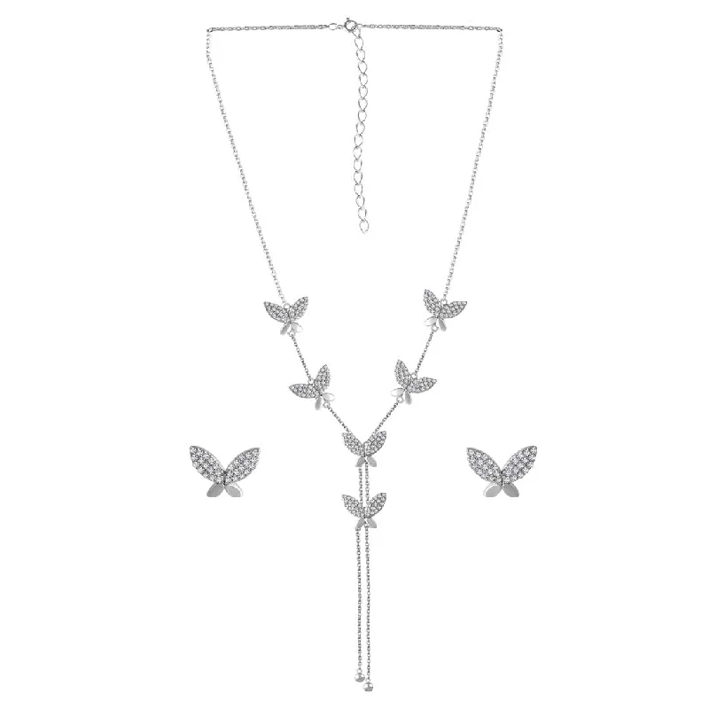 Necklaces and pendants with custom engravings for a personal, meaningful gift-Butterfly Necklace with Earring Set for Woman and Girls