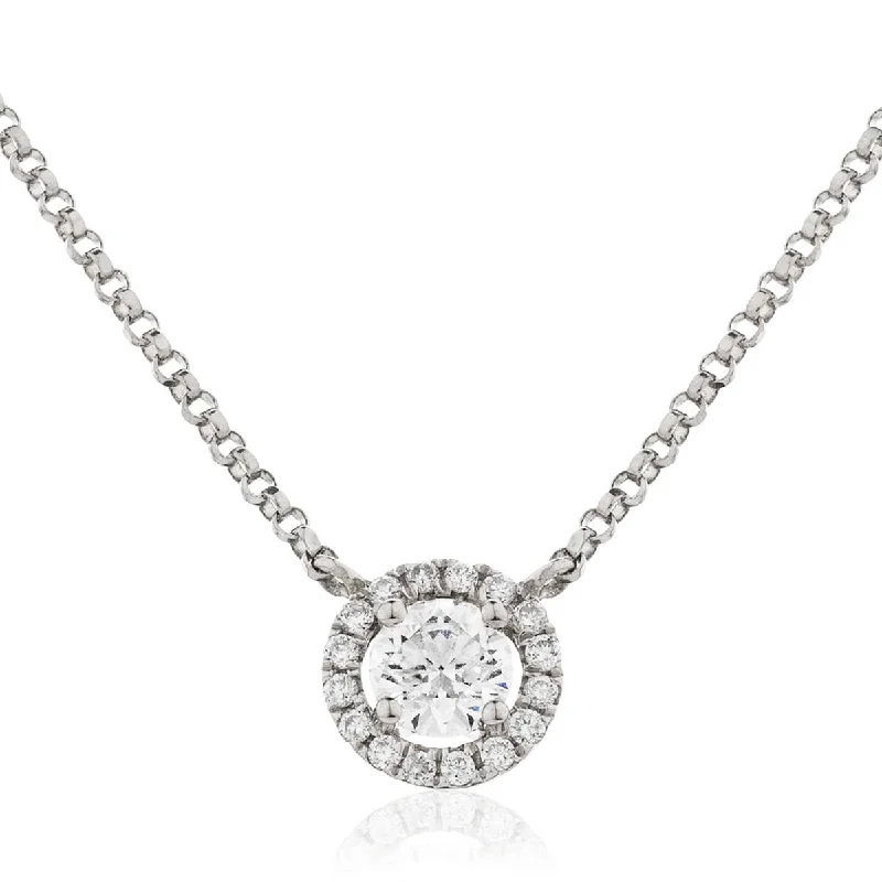 Beautiful necklaces and pendants with diamond halo settings for extra brilliance-Round Cut Diamond with Halo Pendant