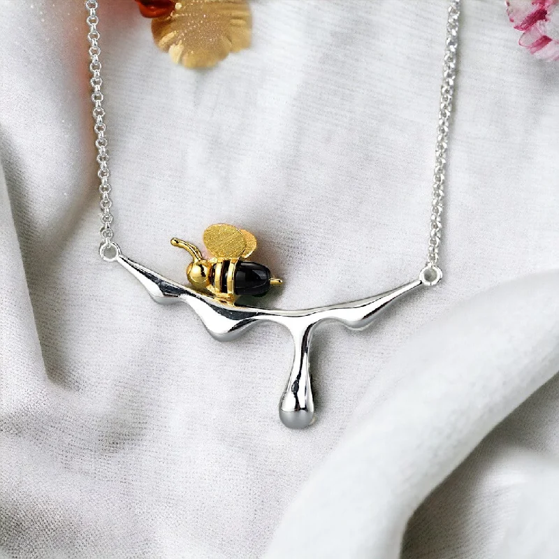 Necklaces and pendants with crescent moon designs for a celestial and mystical feel-Sterling Silver Honey Bee Necklace for women & girls