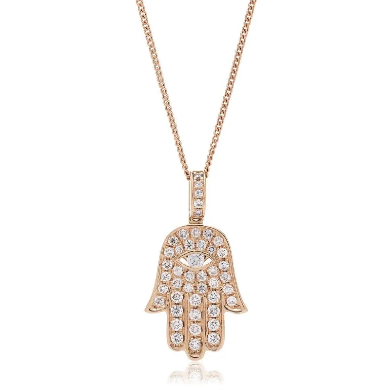 Beautiful necklaces and pendants with moonstone for an ethereal, mystical appearance-ROSE GOLD DIAMOND HAMZA PENDANT