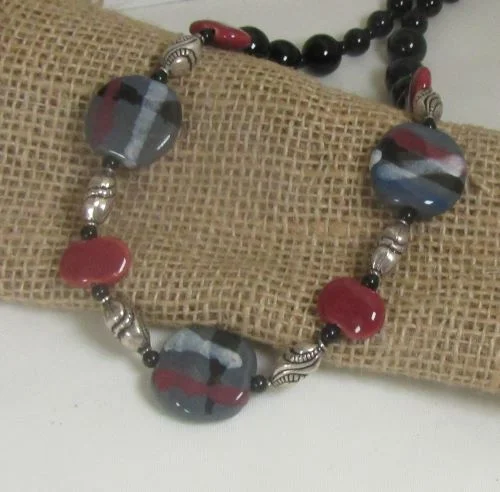 Stunning necklaces and pendants with aquamarine stones for a serene effect-Black Grey & Peony Kazuri Fair Trade Necklace