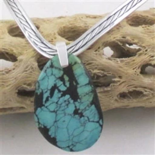 Best necklaces and pendants with vintage coin pendants for a unique accessory-Big Turquoise Pendant  on Silver Neck wire Necklace