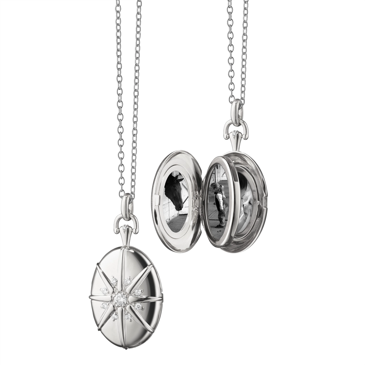 Unique necklaces and pendants with vintage-inspired designs for timeless appeal-Monica Rich Kosann Sterling Silver Four Image Star Locket Necklace with White Sapphire