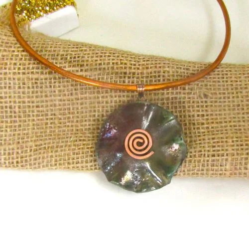 Beautiful necklaces and pendants with moon and star charms for a dreamy effect-Copper Choker Handmade Rich Brown Raku Pendant