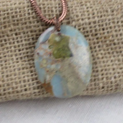 Best necklaces and pendants for weddings with matching designs for bride and groom-Aqua Snake Skin Jasper Pendant Necklace