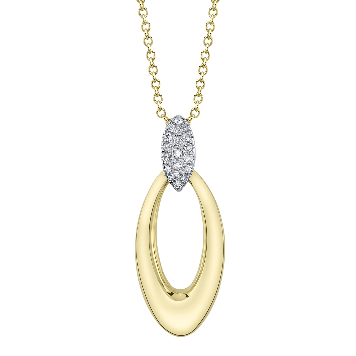 Beautiful necklaces and pendants with moonstone for an ethereal, mystical appearance-14K Yellow Gold Elongated Oval Pendant with White Gold Diamond Bail