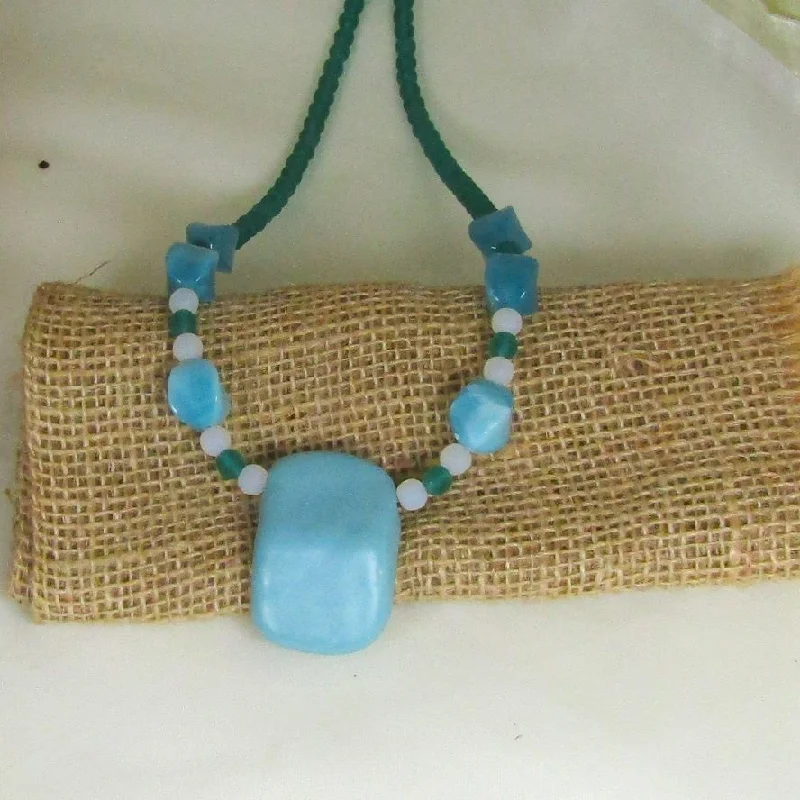 Best necklaces and pendants with intertwined designs for a symbol of unity-Aqua SeaGlass & Artisan Bead Pendant Necklace