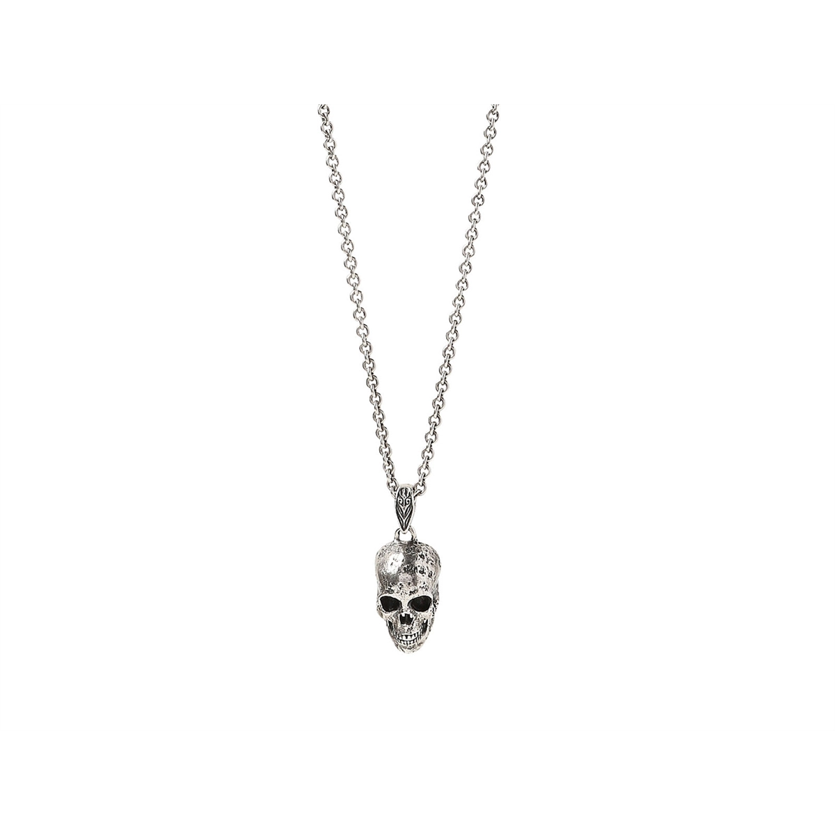 Necklaces and pendants with clear quartz for a pure and radiant look-Sterling Silver Chain Necklace with Distressed Skull Pendant, 24 inch