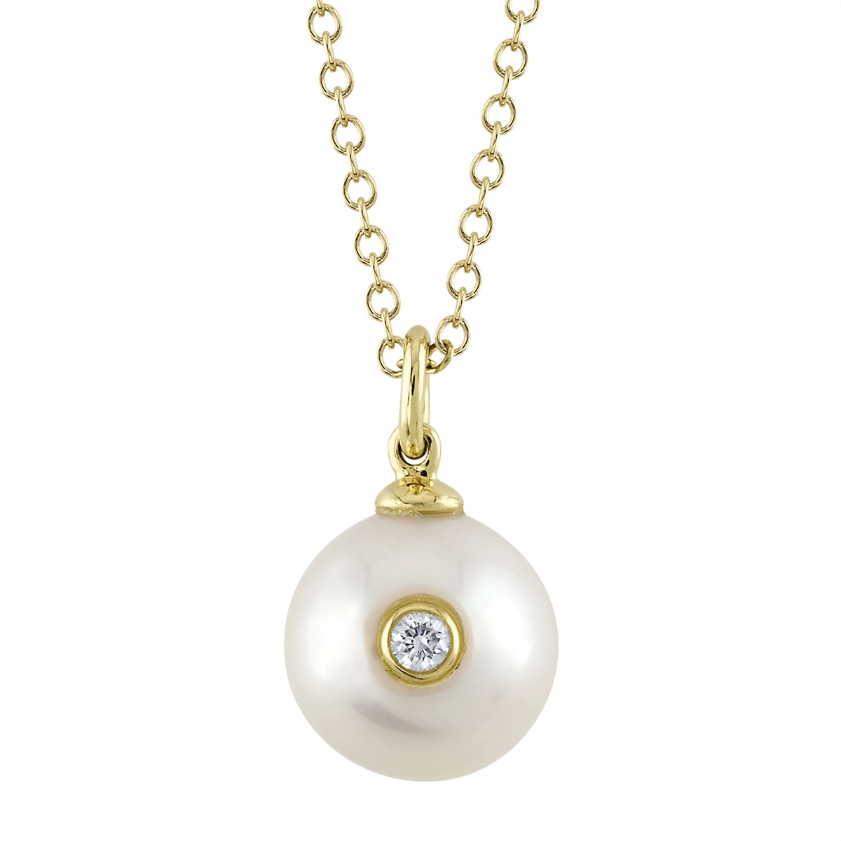 Necklaces and pendants with personalized charms for a custom piece of jewelry-14K Yellow Gold Cultured Pearl with Inserted Bezel Set Diamond Pendant Necklace