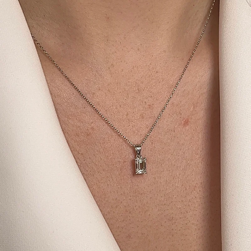 Fashionable necklaces and pendants with birthstones for a personalized gift idea-Emerald Cut Solitaire Lab Grown Diamond Pendant Necklace PEC4B