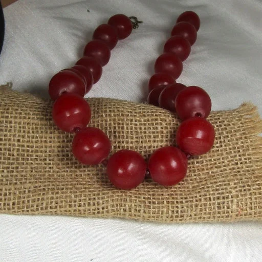 Stunning necklaces and pendants with ruby and diamond combinations for a luxurious effect-Big Bold Handmade  African  Cherry Red  Bead Necklace