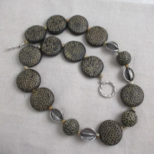 Necklaces and pendants with sun and moon motifs for a celestial-inspired design-Big Bold Necklace in Black African Clay Beads