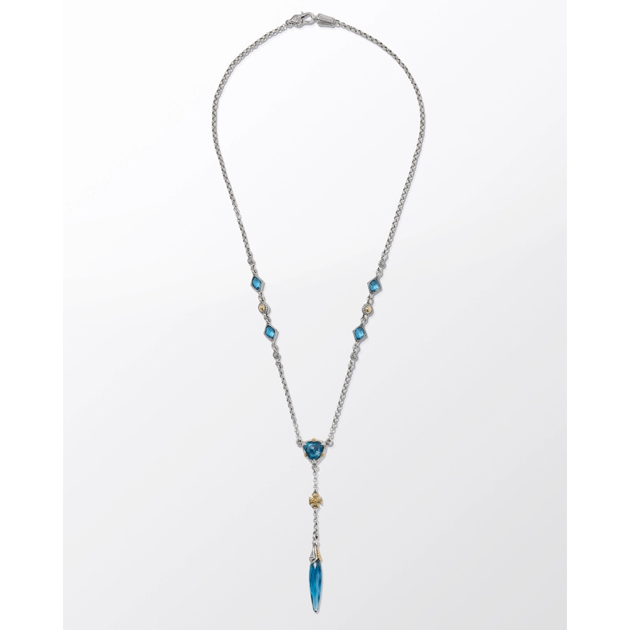 Best necklaces and pendants with floral designs for a feminine and elegant feel-Konstantino Anthos Silver and 18K Gold Cross and Dagger Drop Necklace with Blue Spinel