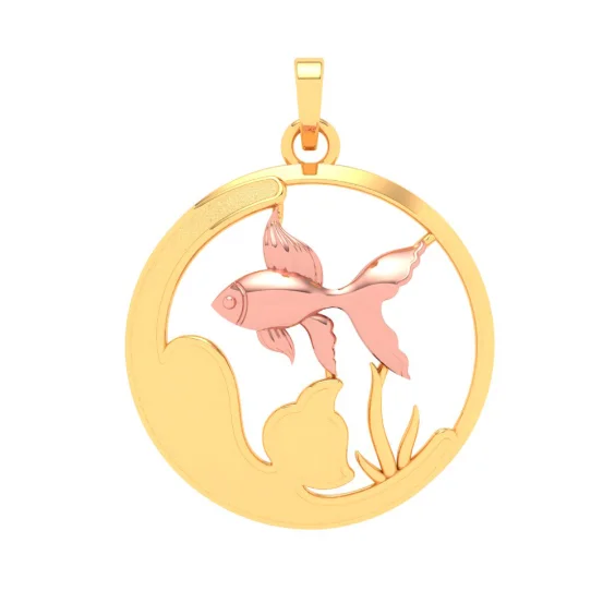 Necklaces and pendants with pearls for a classic and sophisticated touch-14k Circular Shape Fishbowl Shape Gold Pendant With A Yellow Gold Fish From Amazea Collection