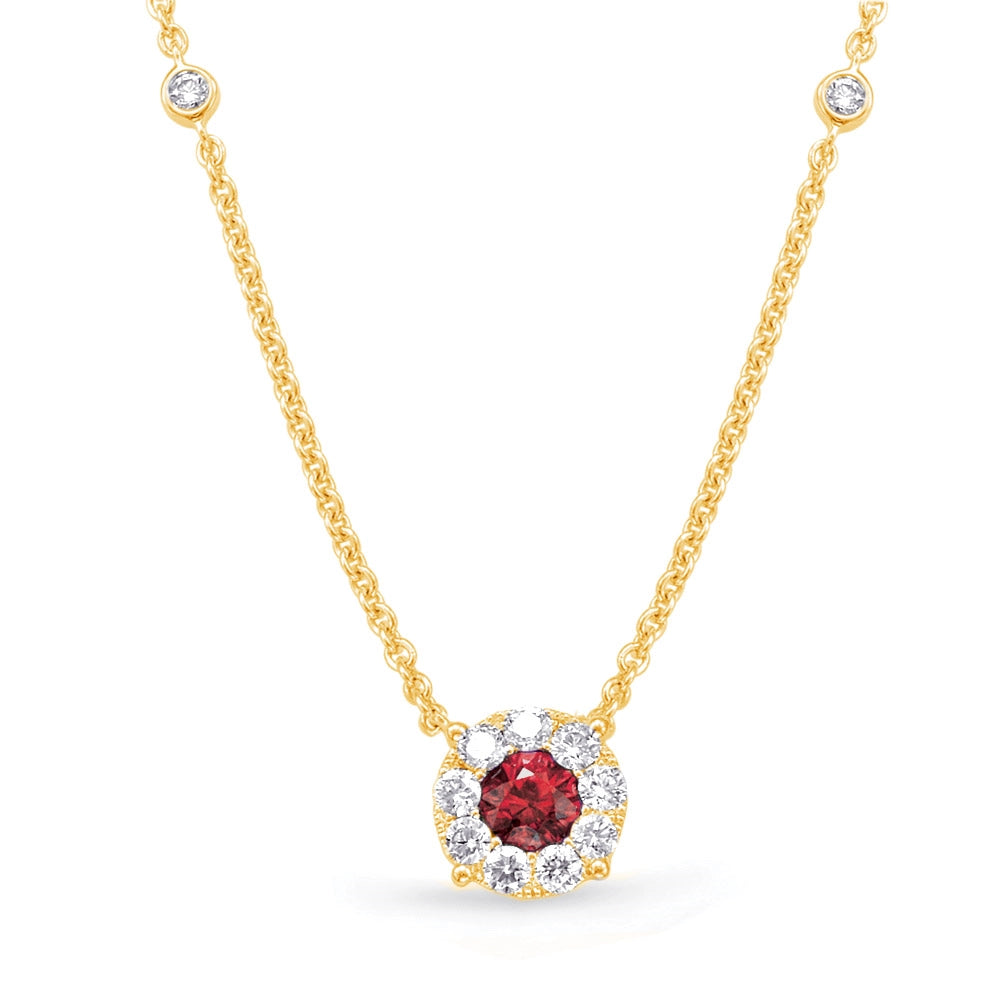 Best necklaces and pendants with emerald gemstones for a rich, sophisticated design-14K Yellow Gold Ruby Pendant with Diamond Halo Necklace