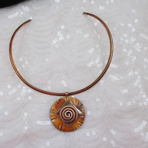 Unique necklaces and pendants with artistic shapes for a creative, one-of-a-kind design-Choker Necklace Handmade Orange Raku Pendant Copper Neck Ring