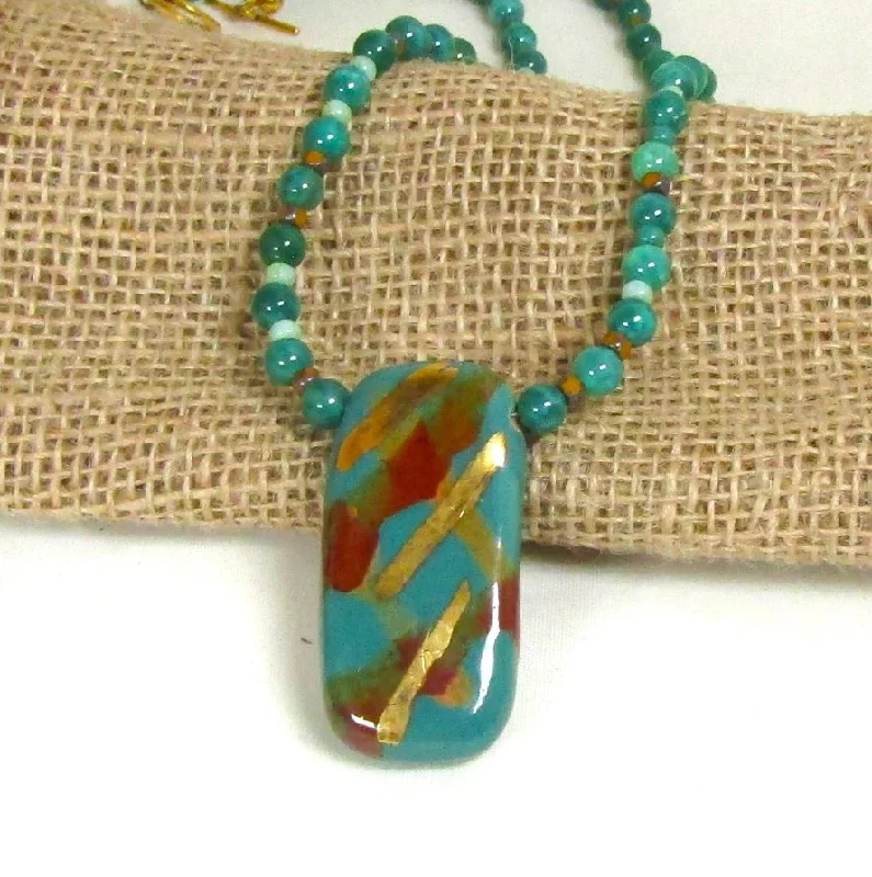 Best necklaces and pendants with opal and gold for a vibrant, luxurious contrast-Bright Turquoise Fair Trade Pendant on Agate Beaded Necklace