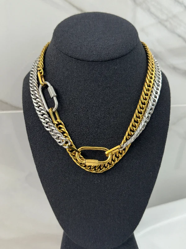 Trendy necklaces and pendants with statement pieces for a bold fashion statement-Double the Carabiner Necklace Stack