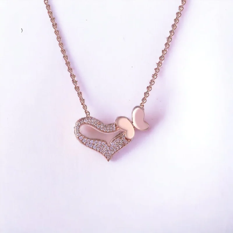 Unique necklaces and pendants with artistic shapes for a creative, one-of-a-kind design-Rose-Gold Wings & Heart Necklace For Women & Girls