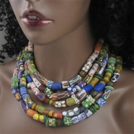 Stunning necklaces and pendants with sapphire gemstones for a luxurious blue hue-African Fair Trade Bead Statement Handmade Necklace Five Strand