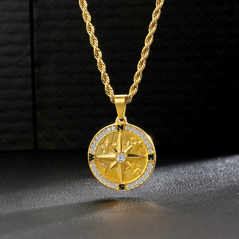 Best necklaces and pendants with heart-shaped lockets for a sentimental keepsake-Ice & Gold Compass Pendant Necklace