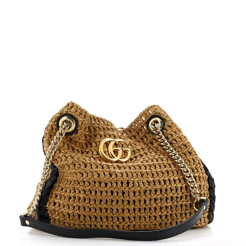 Handle bags with bold logos for branding -GG Marmont Chain Tote Raffia Small